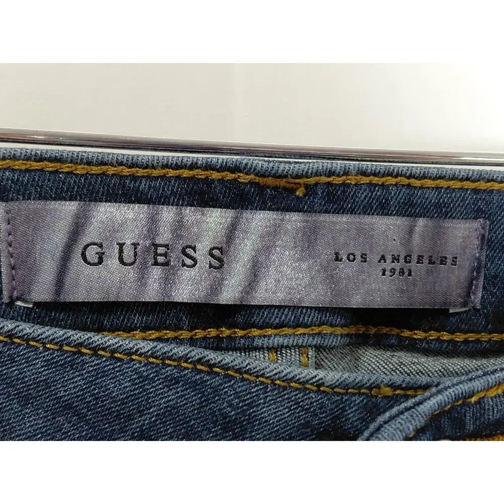 Guess Blue  Medium Wash Rhinestone Pocket Skinny Jeans Women Size 31